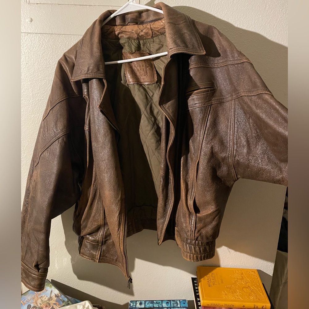 Vintage Mixed Blue Genuine Leather Jacket